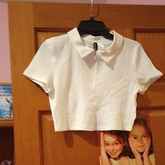 H&M Tops - H&M White Collared Crop Top